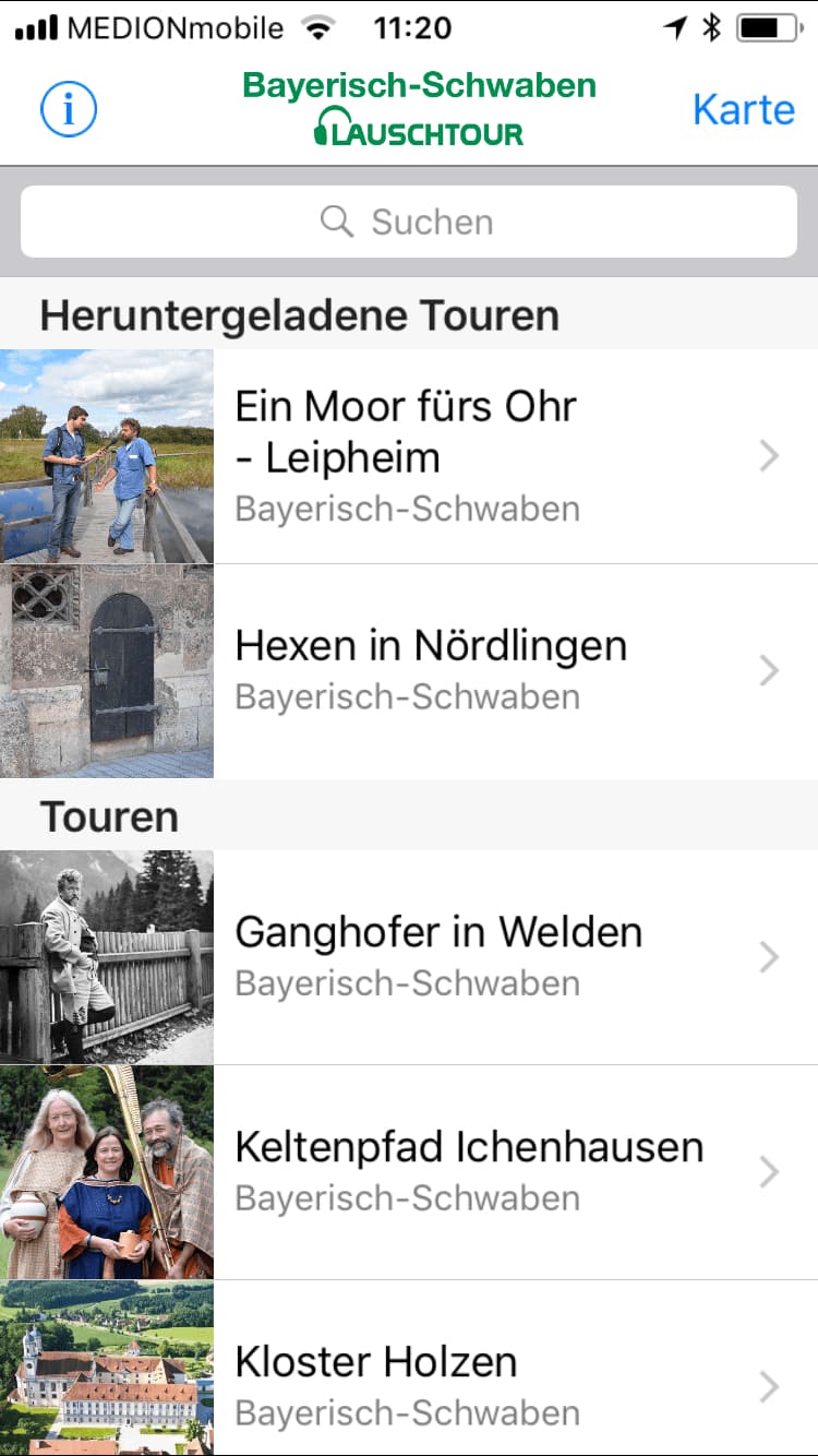 Bayerisch-Schwaben-Lauschtour – Screenshot iPhone